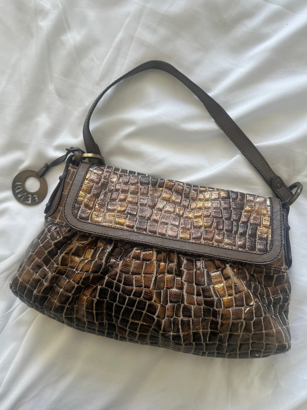 Fendi Chef Shoulder Bag – Croc Embossed Leather
