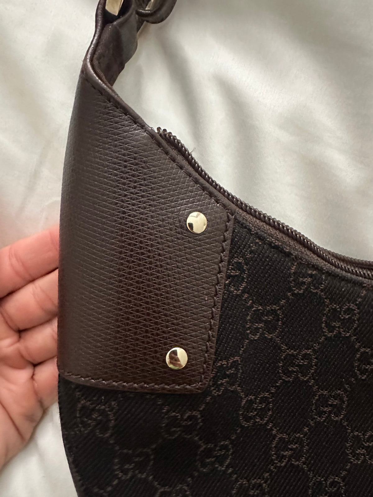 Gucci crescent bag brown denim