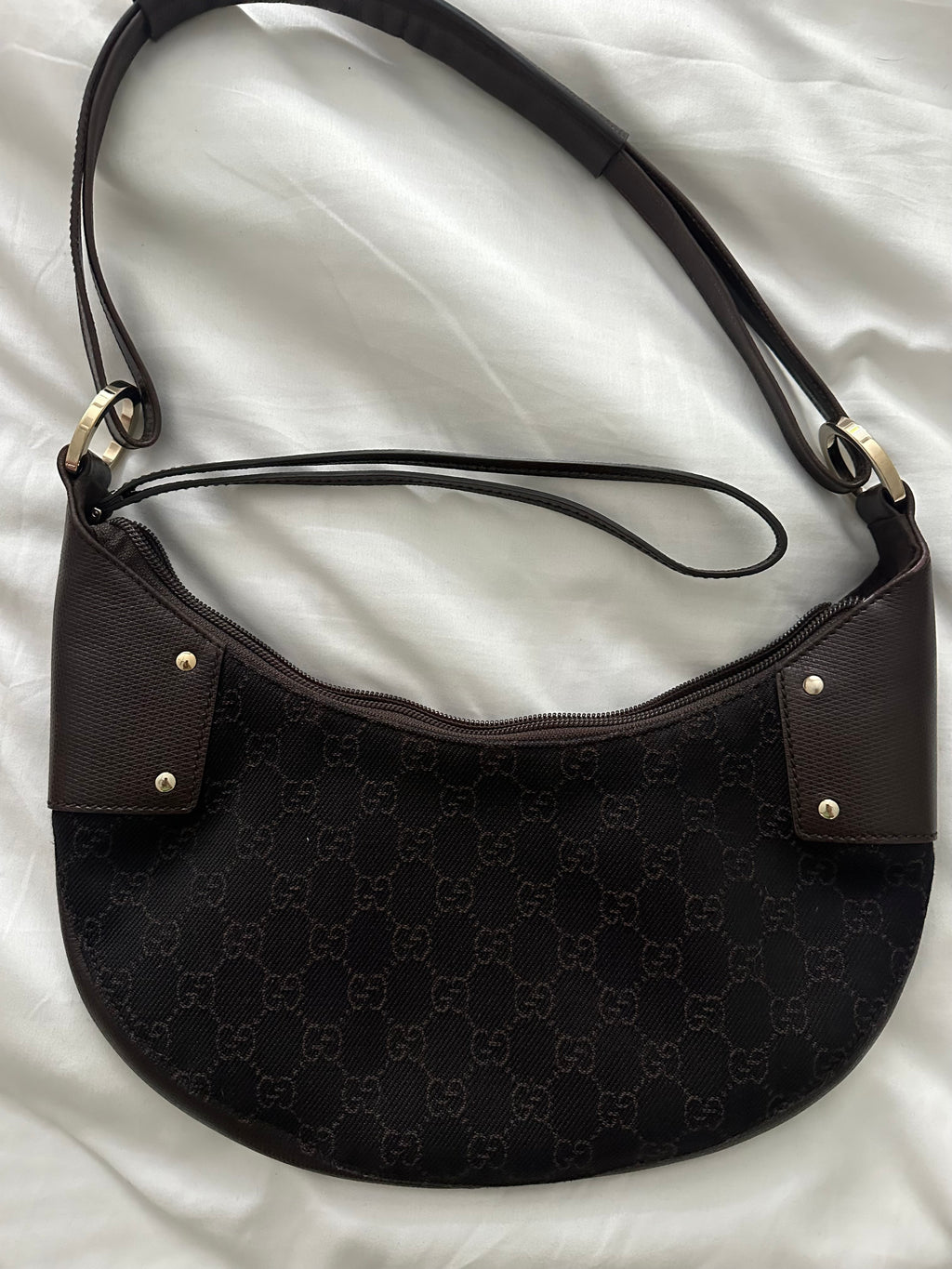 Gucci crescent bag brown denim
