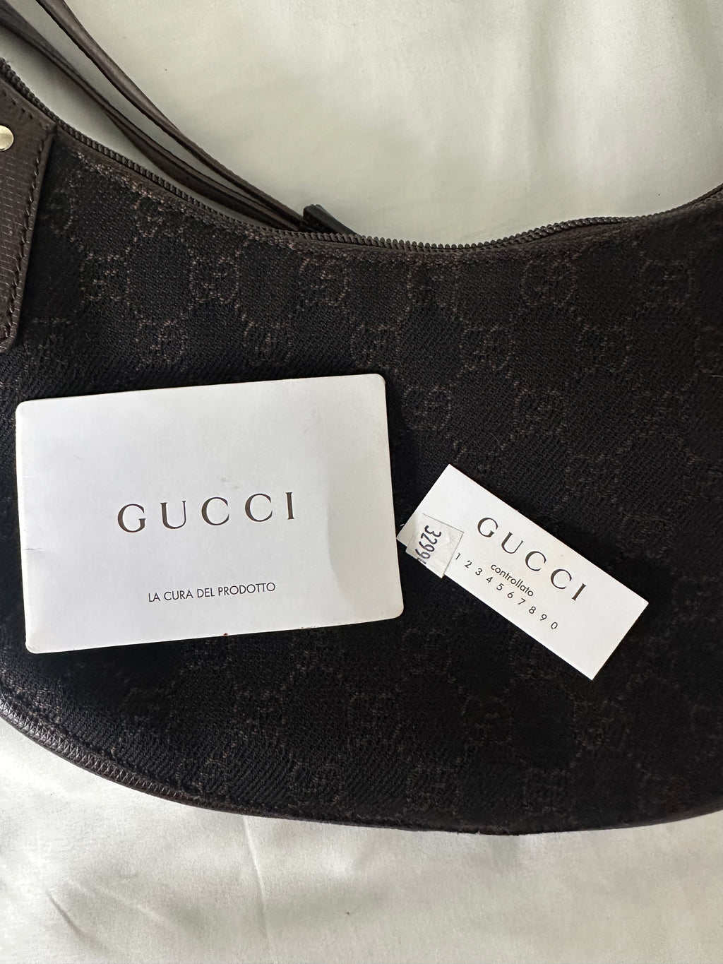 Gucci crescent bag brown denim