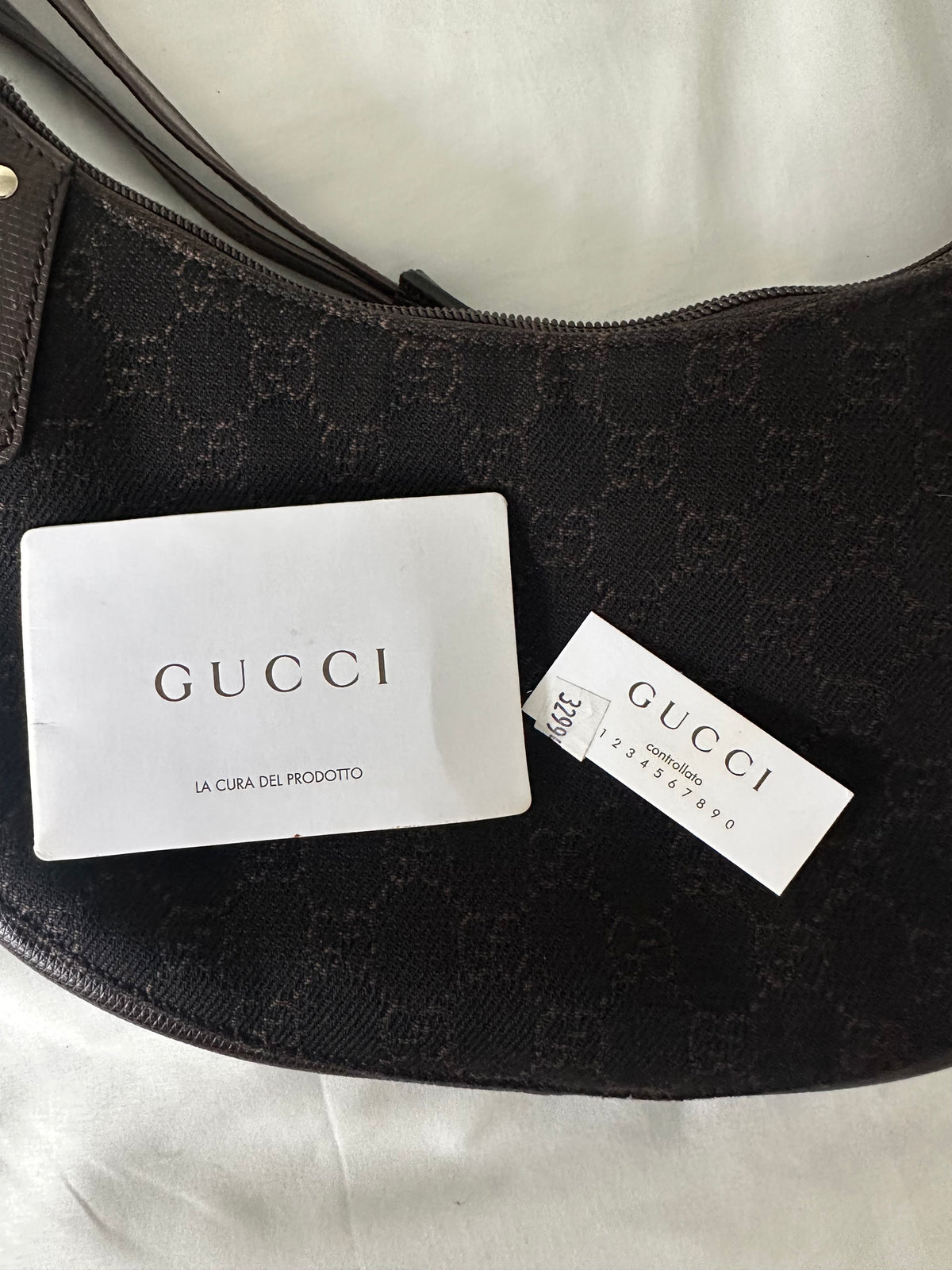 Gucci crescent bag brown denim